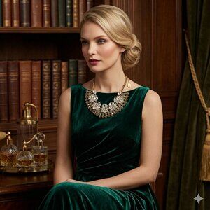 ALI KHAN sapphire crystal stone and rhinestone bib necklace with gift box